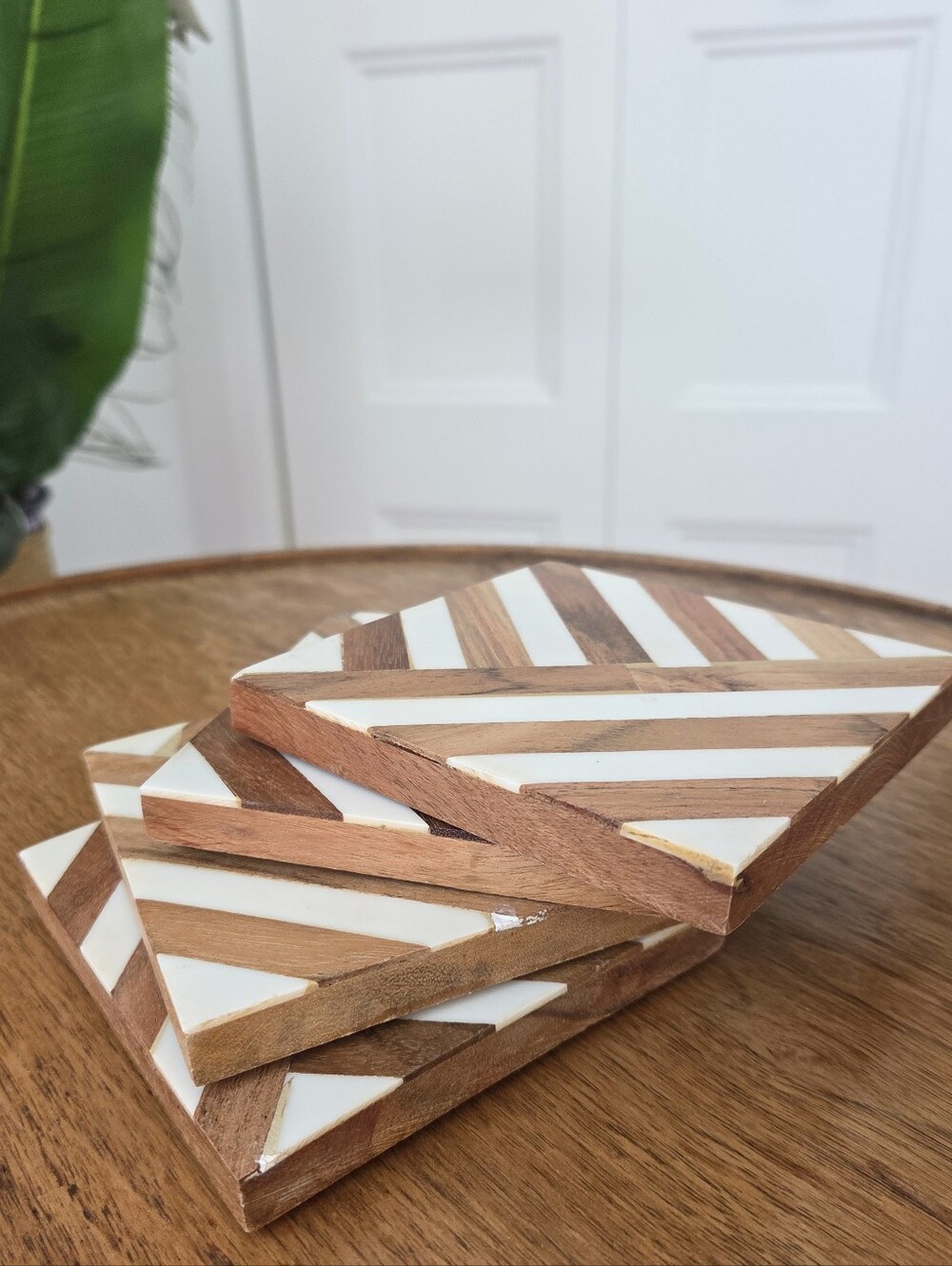 Inlaid Wood Chevron Coasters Set